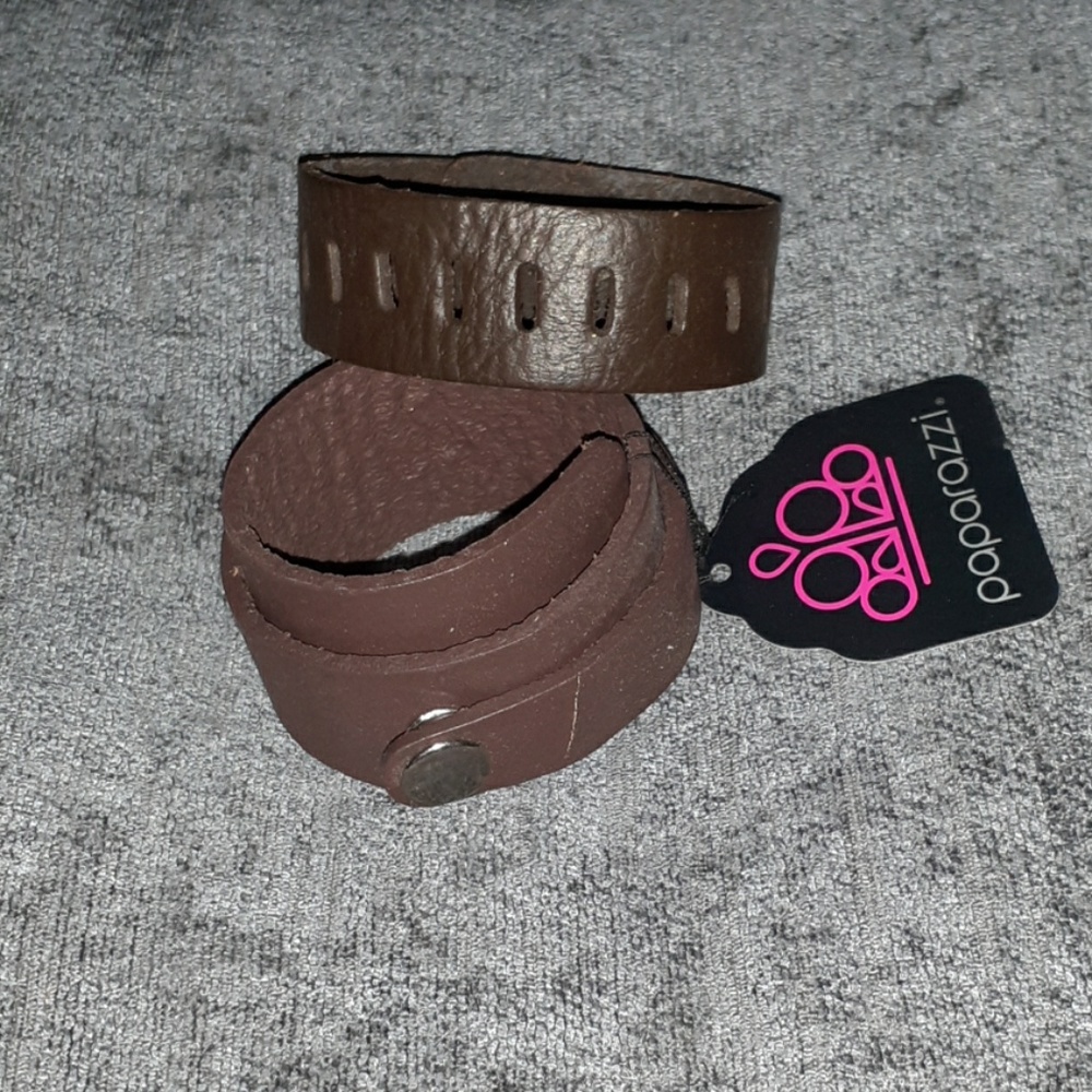 Set of 4 brown leather  bracelets